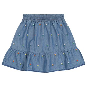 Girls Denim Blue Floral Skirt