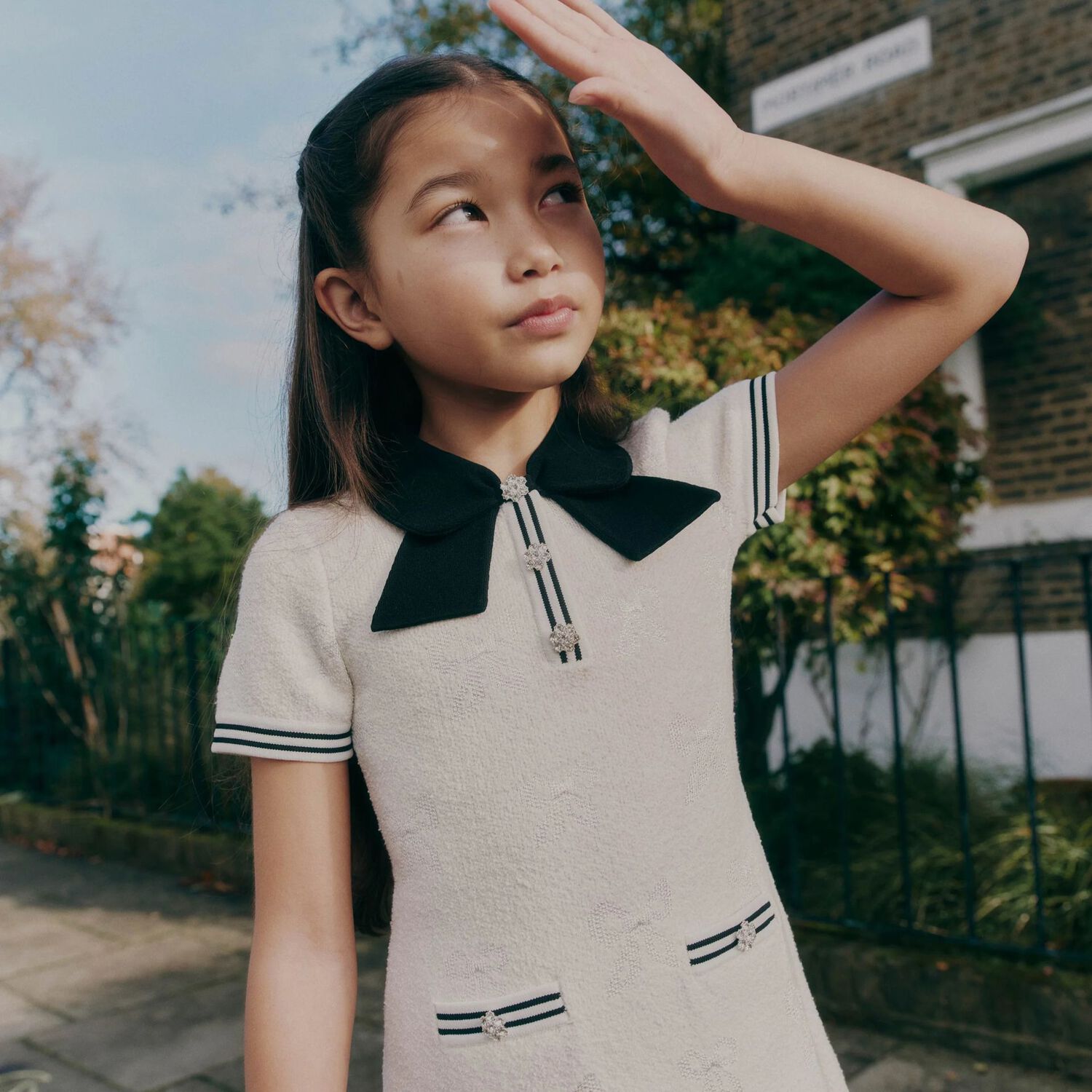 فستان بنات جاكار بفيونكة باللون الأبيض, 1, hi-res image number null