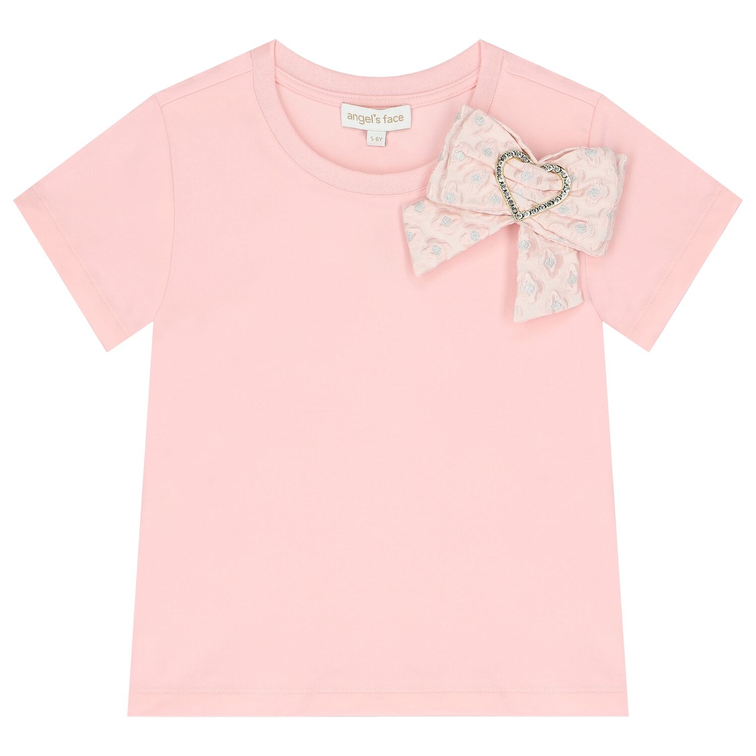 Girls Pink Jacquard Heart Bow T-Shirt, 3, hi-res