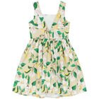 Girls Beige & Green Floral Dress, 1, hi-res