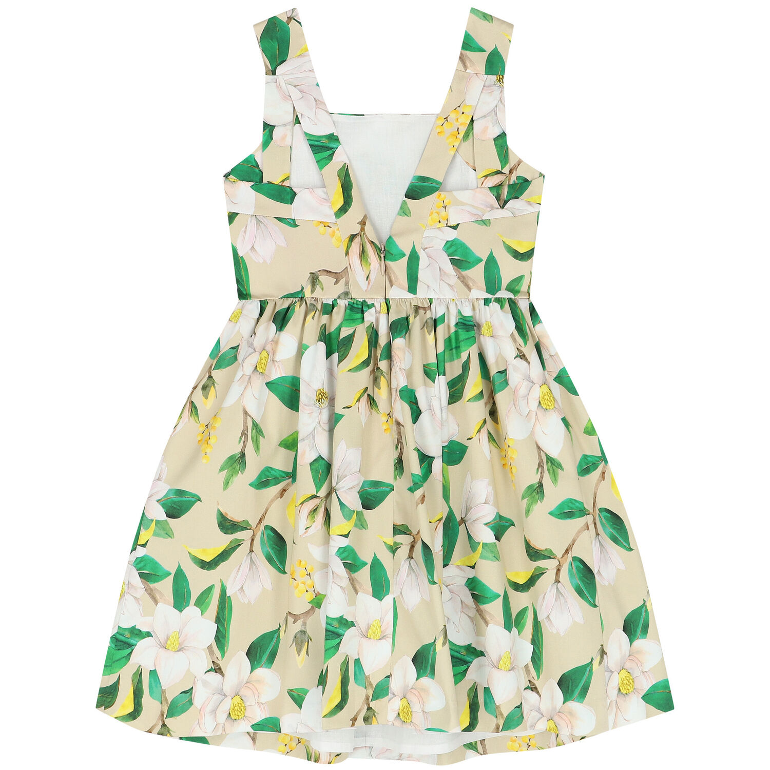 Girls Beige & Green Floral Dress, 1, hi-res