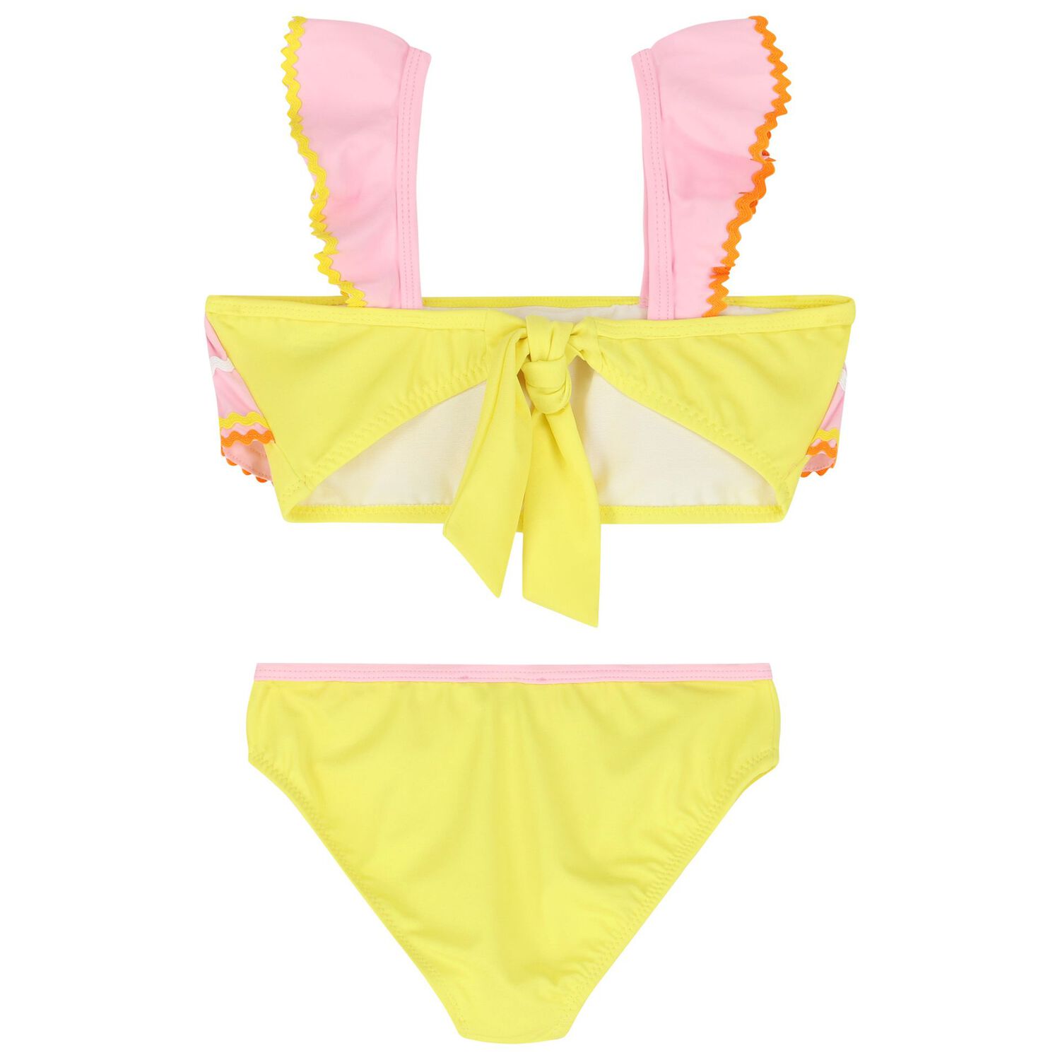 Girls Pink & Yellow Ruffled Bikini, 1, hi-res image number null