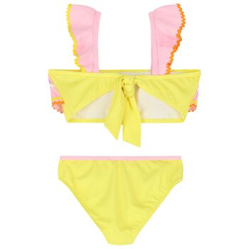 Girls Pink & Yellow Ruffled Bikini