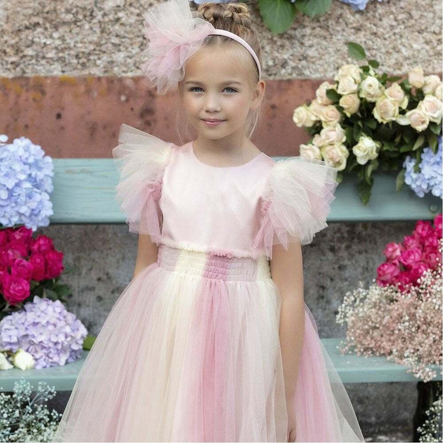 Girls Pink Ombre Tulle Dress, 1, hi-res image number null