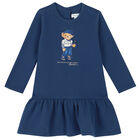 Baby Girls Blue Polo Bear Dress Set, 1, hi-res