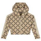 Girls Beige Logo Hooded Zip Up Top, 1, hi-res