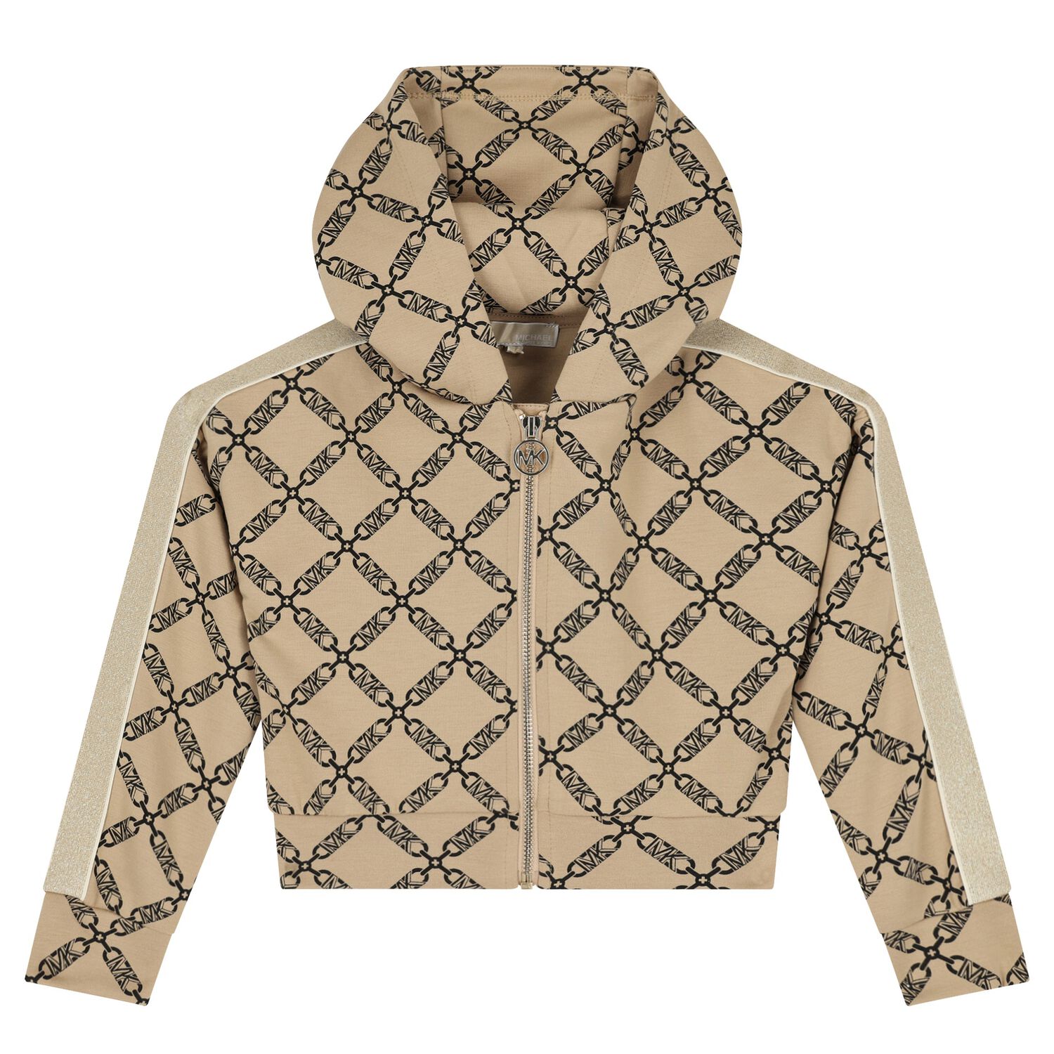 Girls Beige Logo Hooded Zip Up Top, 1, hi-res image number null