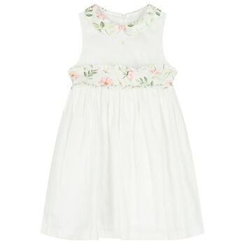 Girls White Ruffled Floral Dress
