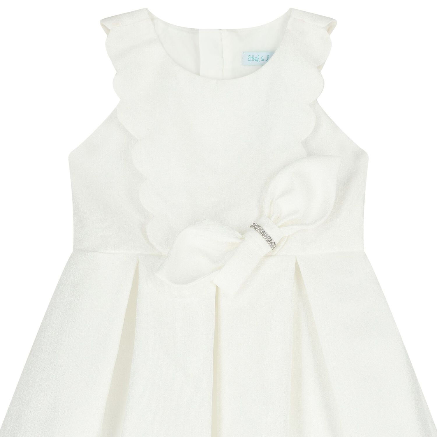 فستان باللون الأبيض مزين بفيونكة مزخرفة للبنات, 1, hi-res