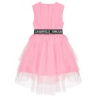 Girls Pink Logo Tulle Dress, 1, hi-res