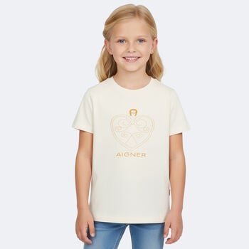 Girls Ivory & Gold Heart Logo T-Shirt