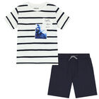 Boys White & Navy Striped Shorts Set, 2, hi-res