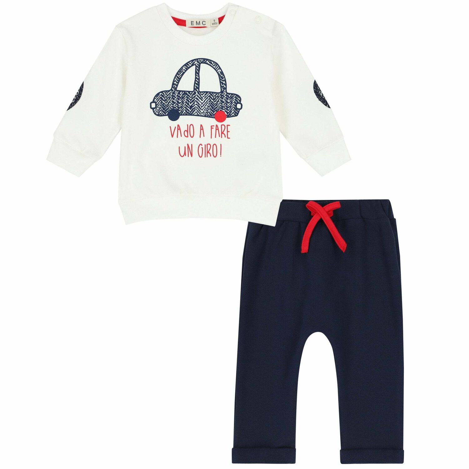 Younger Boys Ivory Top & Blue Trousers Set, 1, hi-res