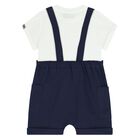 Younger Navy Blue & White Teddy Bear Logo Dungaree Set, 1, hi-res