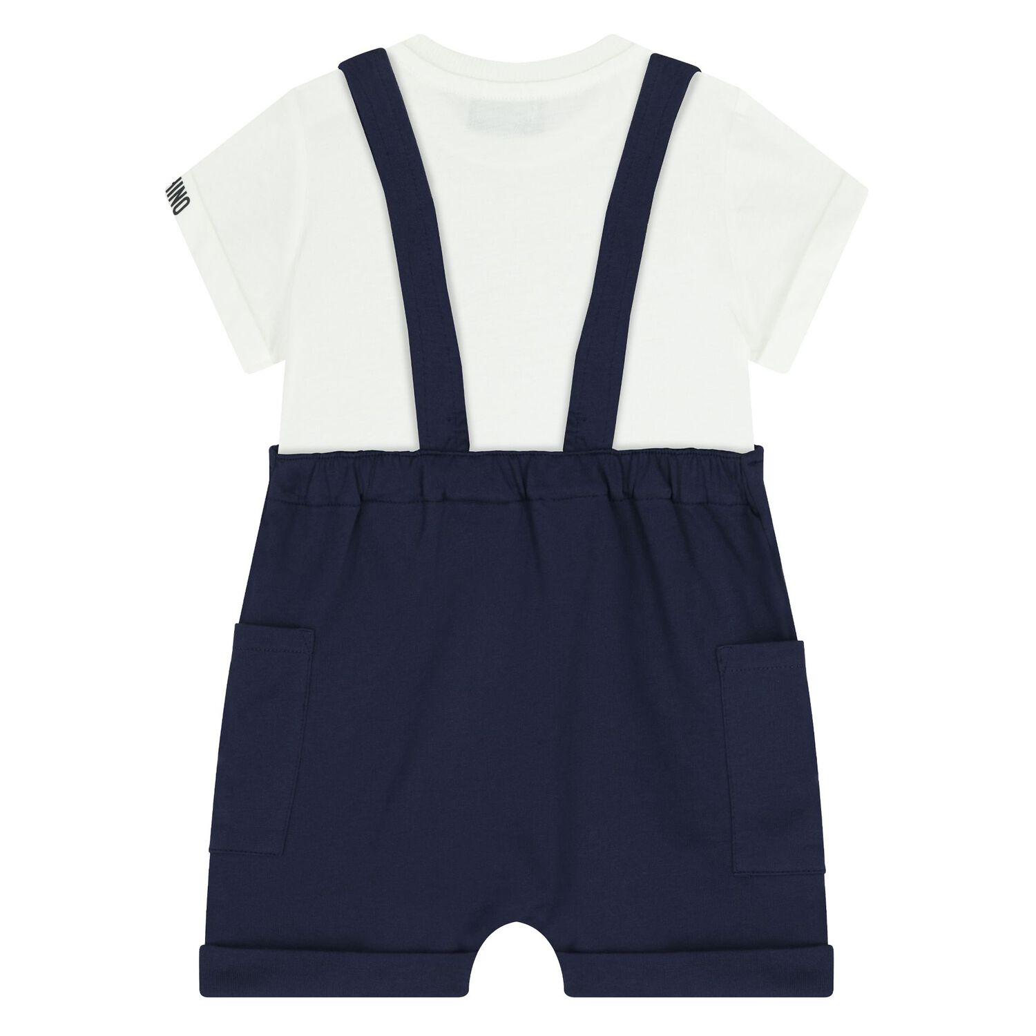Younger Navy Blue & White Teddy Bear Logo Dungaree Set, 1, hi-res