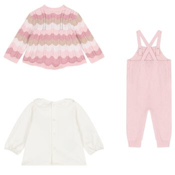 Baby Girls White & Pink Dungaree Gift Set