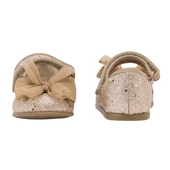 Younger Girls Gold Bow Shoes