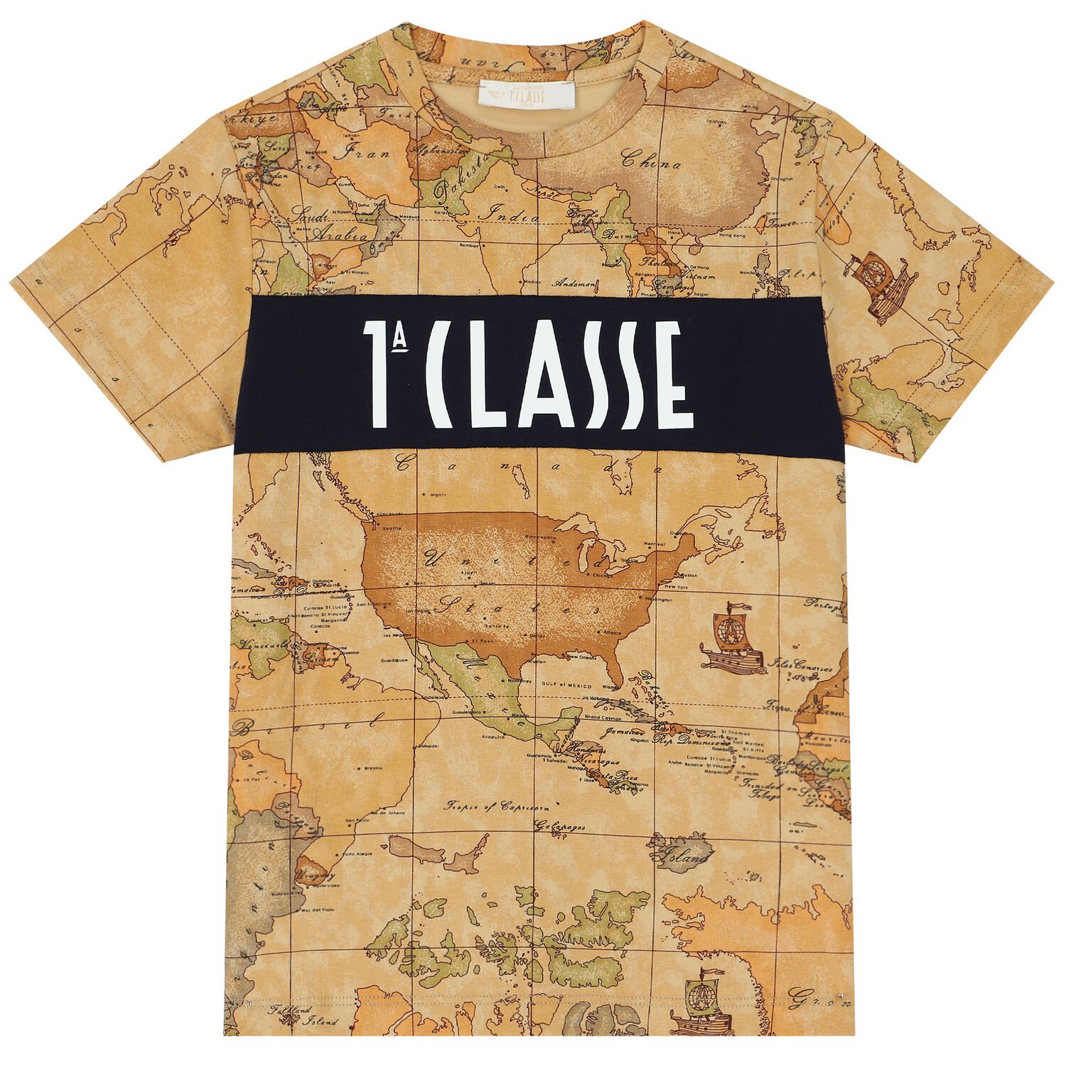 Boys Beige Geo Map Logo T-Shirt, 1, hi-res