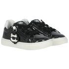 Girls Black Glitter Logo Trainers, 1, hi-res