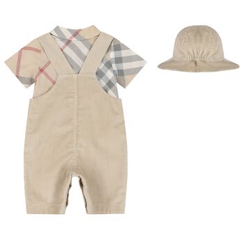 Baby Boys Beige Check Dungaree Set