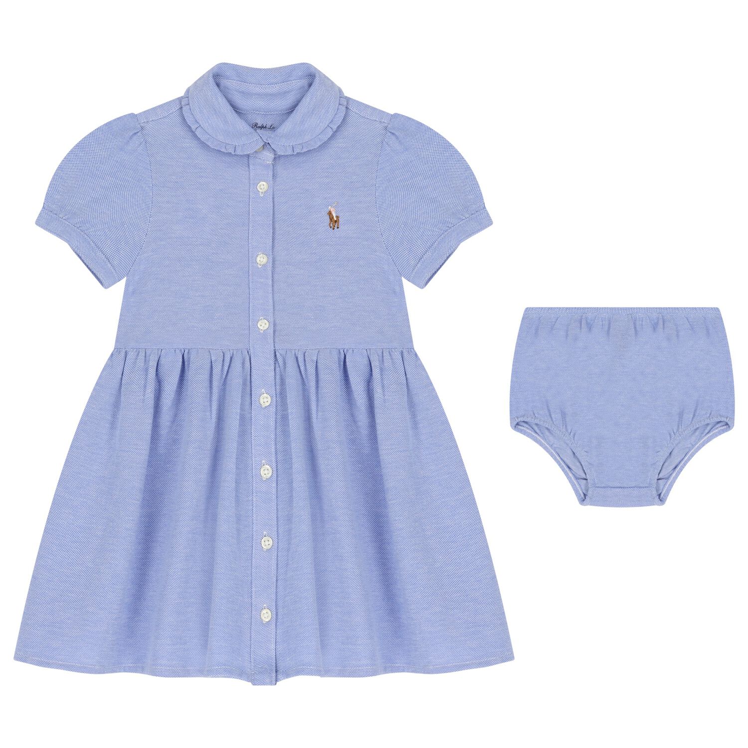 Baby Girls Blue Logo Polo Dress Set, 1, hi-res