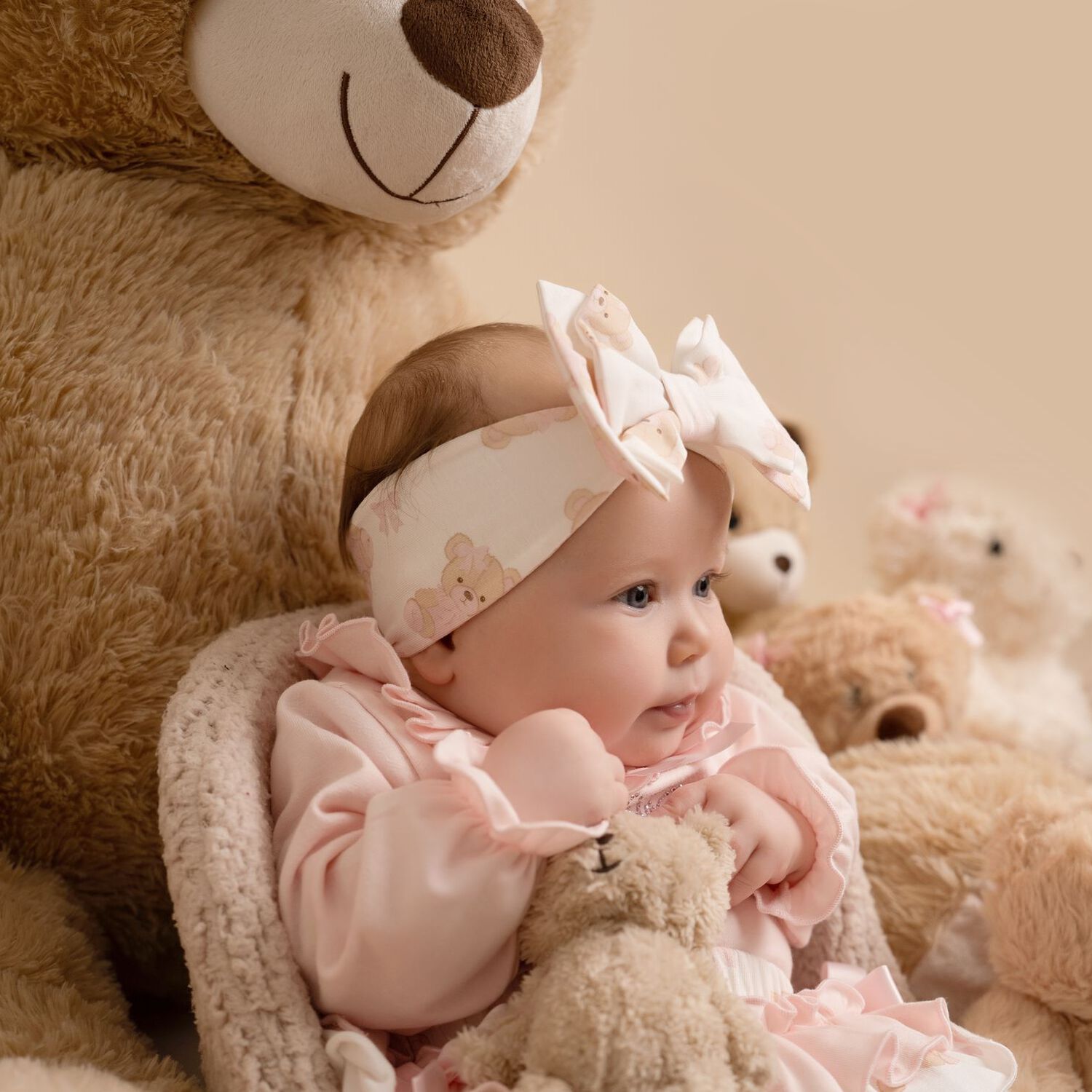 Baby Girls Ivory Teddy Bear Headband, 1, hi-res image number null