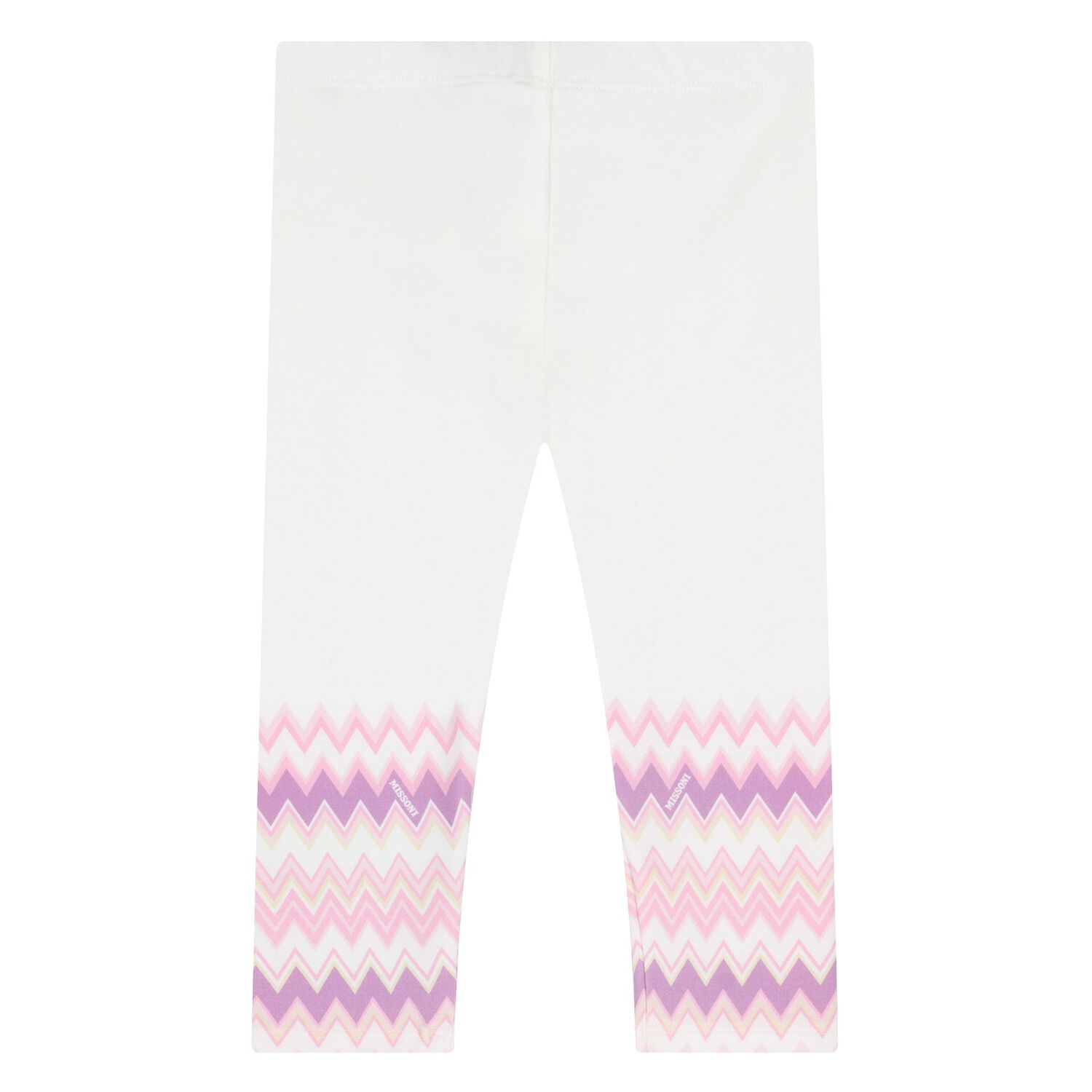 Younger Girls White & Pink Zig Zag Leggings, 1, hi-res