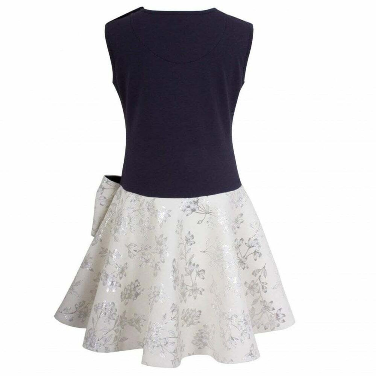 Girls Navy Blue & Ivory Jacquard Dress, 1, hi-res