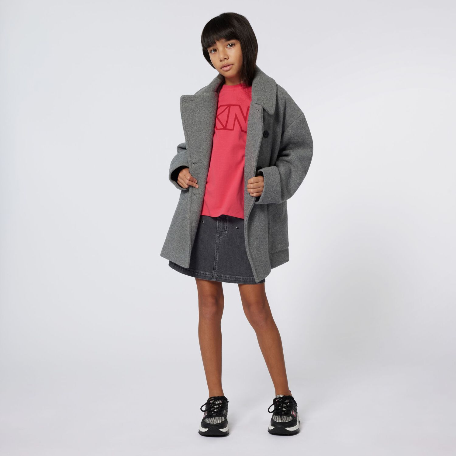 Girls Black & White Logo Trainers, 1, hi-res