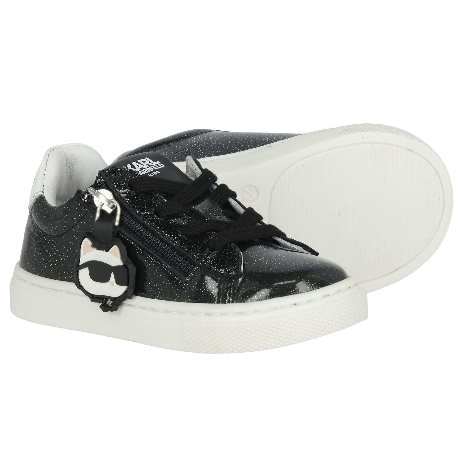 Girls Black Glitter Logo Trainers, 1, hi-res