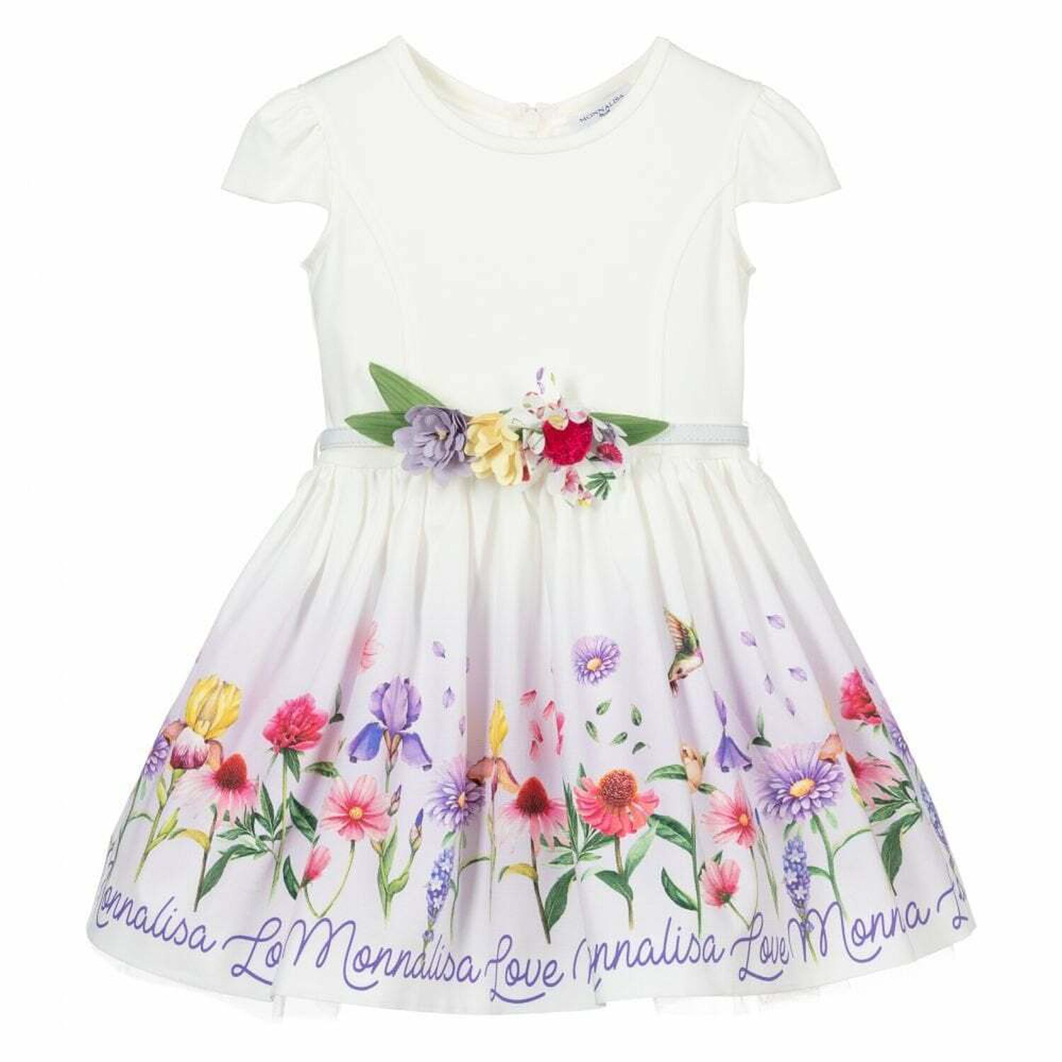 Girls White Floral Dress, 1, hi-res