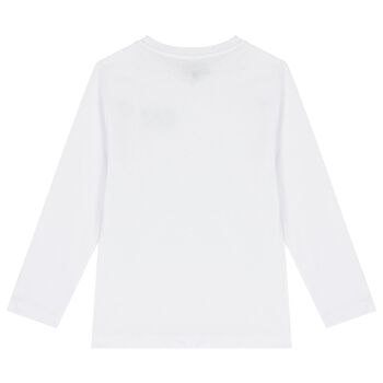 Boys White Logo Long Sleeve Top