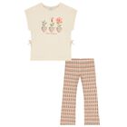 Girls Beige Flower Leggings Set, 1, hi-res