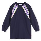 Girls Navy Blue Sequin Sweatshirt Dress , 1, hi-res