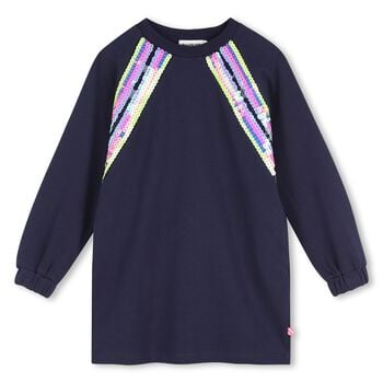 Girls Navy Blue Sequin Sweatshirt Dress 