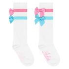 Girls White Cotton Socks With Pink & Blue Bows, 1, hi-res