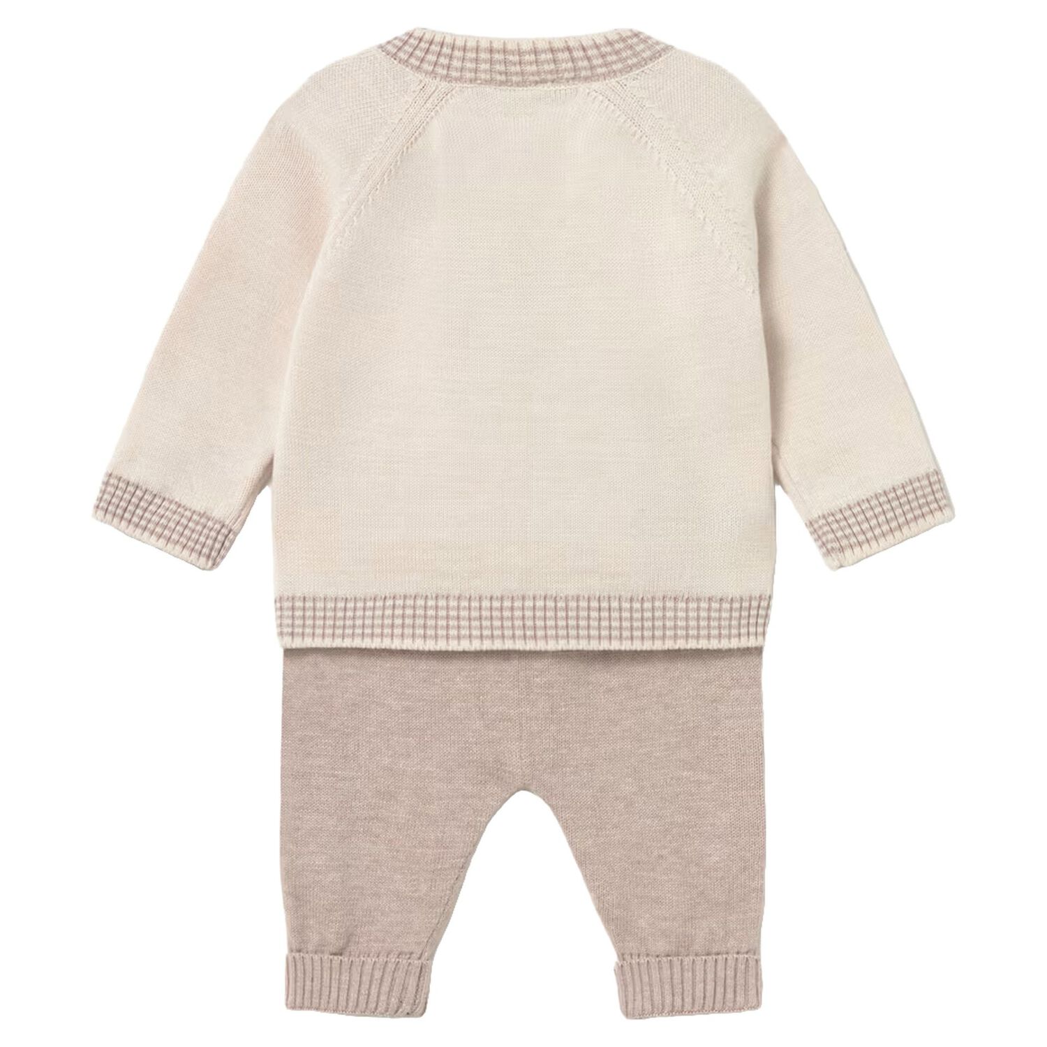 Baby Boys Beige Teddy Bear Knitted Trouser Set, 1, hi-res