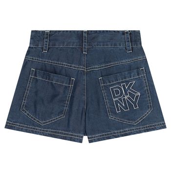 Girls Blue Denim Logo Shorts