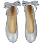 Girls Silver Bow Ballerina Shoes, 1, hi-res
