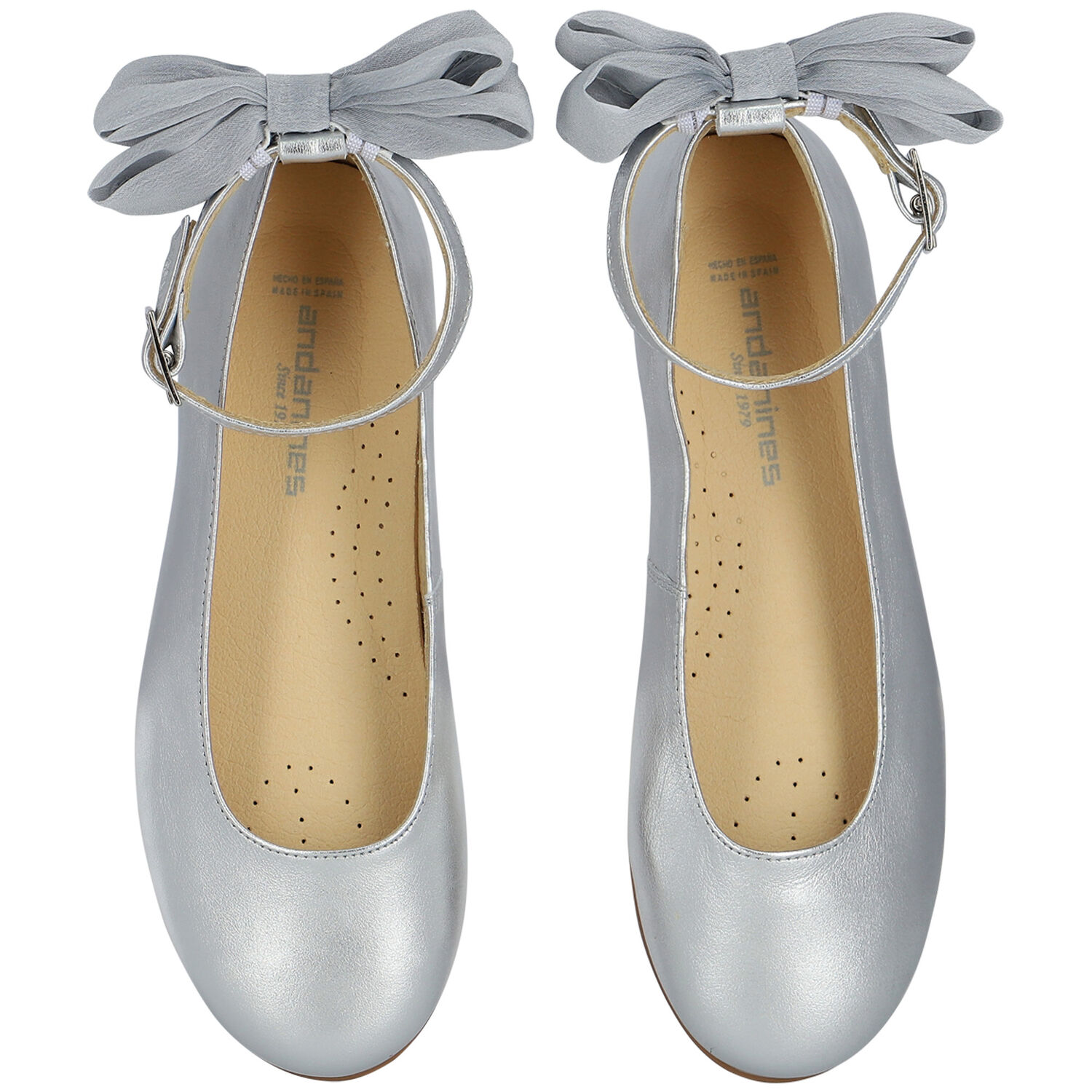 Girls Silver Bow Ballerina Shoes, 1, hi-res image number null