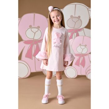 Girls Pink Logo Faux fur Dress
