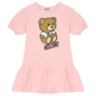 Girls Pink Teddy Bear Logo Dress, 5, hi-res