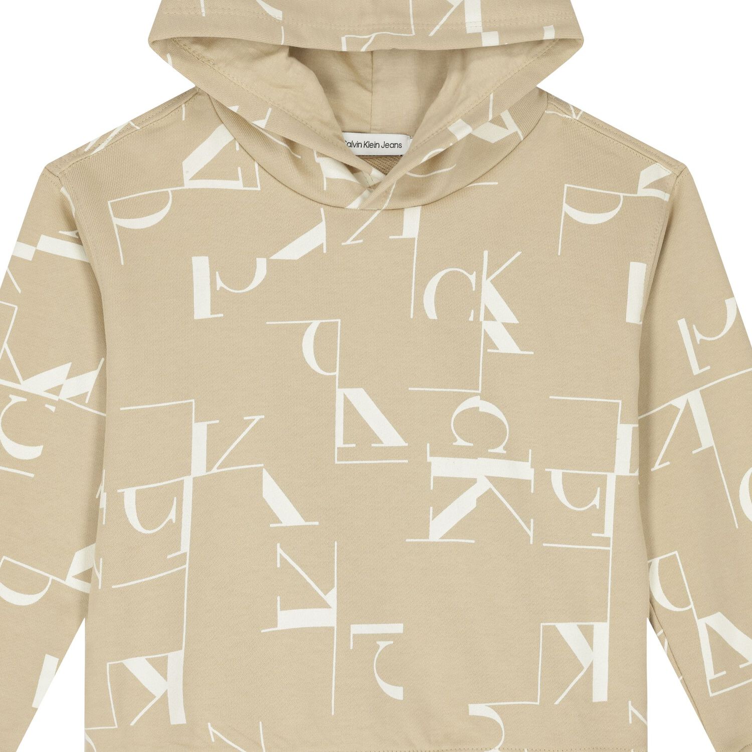 Boys Beige Logo Hooded Top, 1, hi-res