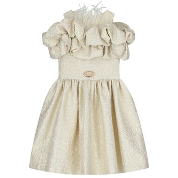 Girls Gold Logo Ruffled Dress