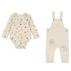 Baby Girls Beige Logo Dungaree Set, 1, hi-res