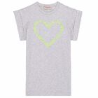 فستان تيشيرت بناتي مطرز باللون الرمادي, 1, hi-res