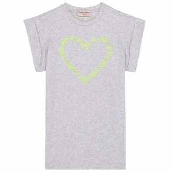 Girls Grey Embroidered Text T-Shirt Dress