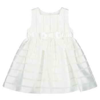 Younger Girls White Satin & Organza Dress