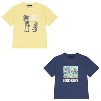 Boys Navy Blue & Yellow T-Shirts ( 2 Pack )