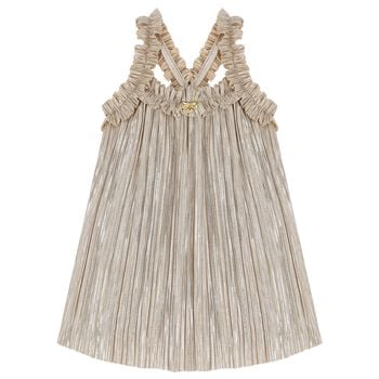 Girls Gold Metallic Pleated Top